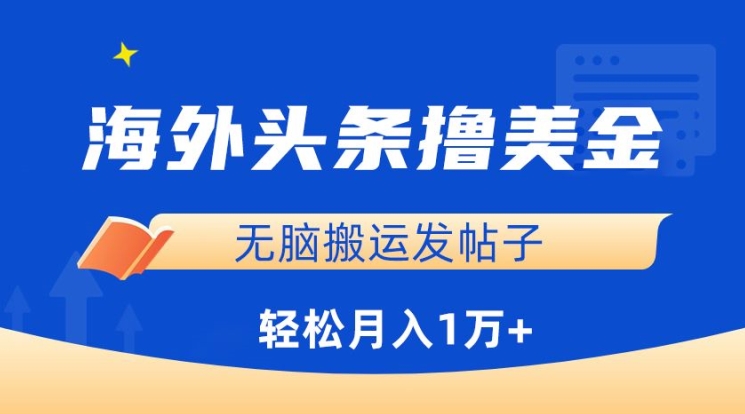 海外头条撸美金，无脑搬运发帖子，月入1万+，小白轻松掌握-全网项目副业VIP教程分享_知识付费课程虚拟资源代理加盟