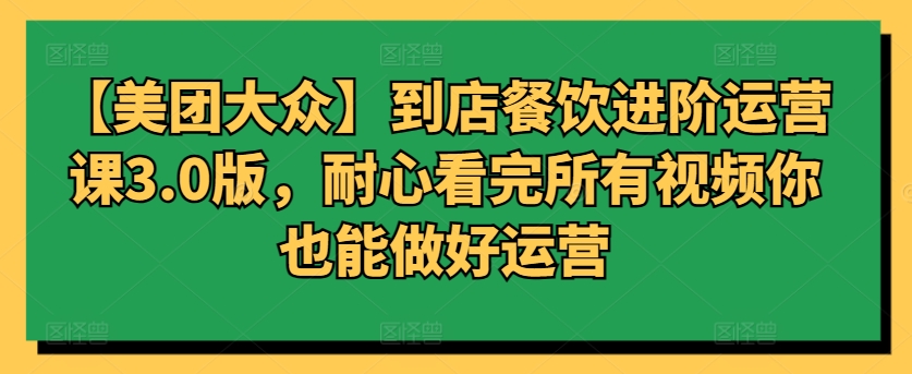 【美团大众】到店餐饮进阶运营课3.0版，耐心看完所有视频你也能做好运营-全网项目副业VIP教程分享_知识付费课程虚拟资源代理加盟