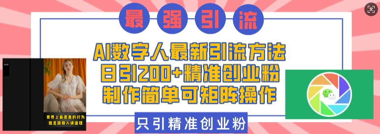 AI数字人最新引流方法，日引200+精准创业粉，制作简单可矩阵操作-全网项目副业VIP教程分享_知识付费课程虚拟资源代理加盟