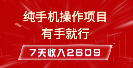 纯手机操作的小项目，有手就能做，7天收入2609+实操教程【揭秘】-全网项目副业VIP教程分享_知识付费课程虚拟资源代理加盟