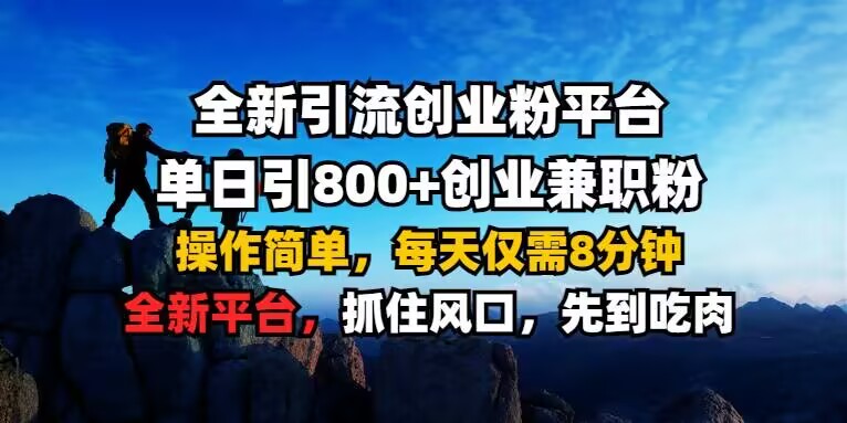 全新引流创业粉平台 单日引800+，创业兼职粉，操作简单，每天仅需8分钟【仅揭秘】-全网项目副业VIP教程分享_知识付费课程虚拟资源代理加盟