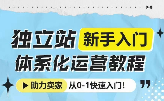 独立站新手入门体系化运营教程，助力独立站卖家从0-1快速入门!-全网项目副业VIP教程分享_知识付费课程虚拟资源代理加盟