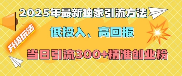 2025年最新独家引流方法，低投入高回报？当日引流300+精准创业粉-全网项目副业VIP教程分享_知识付费课程虚拟资源代理加盟