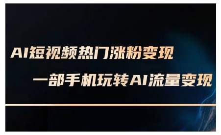 AI短视频热门涨粉变现课，AI数字人制作短视频超级变现实操课，一部手机玩转短视频变现-全网项目副业VIP教程分享_知识付费课程虚拟资源代理加盟