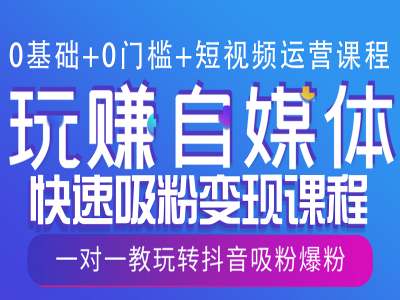 0基础+0门槛+短视频运营课程，玩赚自媒体快速吸粉变现课程，一对一教玩转抖音吸粉爆粉-全网项目副业VIP教程分享_知识付费课程虚拟资源代理加盟