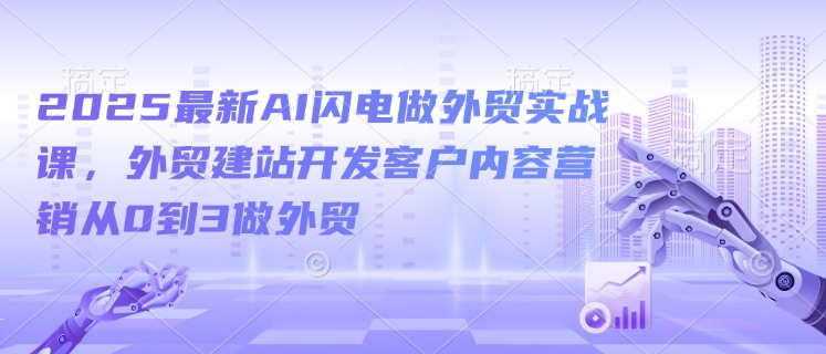 2025最新AI闪电做外贸实战课，外贸建站开发客户内容营销从0到3做外贸-全网项目副业VIP教程分享_知识付费课程虚拟资源代理加盟