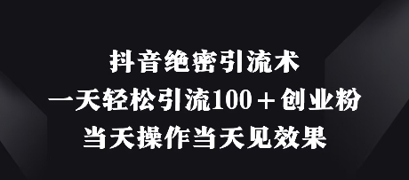 抖音绝密引流术，一天轻松引流100+创业粉，当天操作当天见效果-全网项目副业VIP教程分享_知识付费课程虚拟资源代理加盟