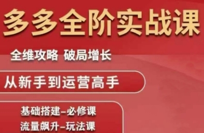 拼多多全阶实战课程，全维攻略，破局增长，从新手到运营高手-全网项目副业VIP教程分享_知识付费课程虚拟资源代理加盟