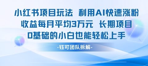 适合小白操作的小红书新项目，利用AI快速涨粉，收益每月平均1W+-全网项目副业VIP教程分享_知识付费课程虚拟资源代理加盟
