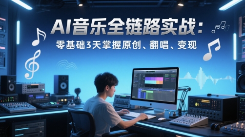 AI音乐全链路实战变现课：零基础3天掌握原创、翻唱、变现-全网项目副业VIP教程分享_知识付费课程虚拟资源代理加盟